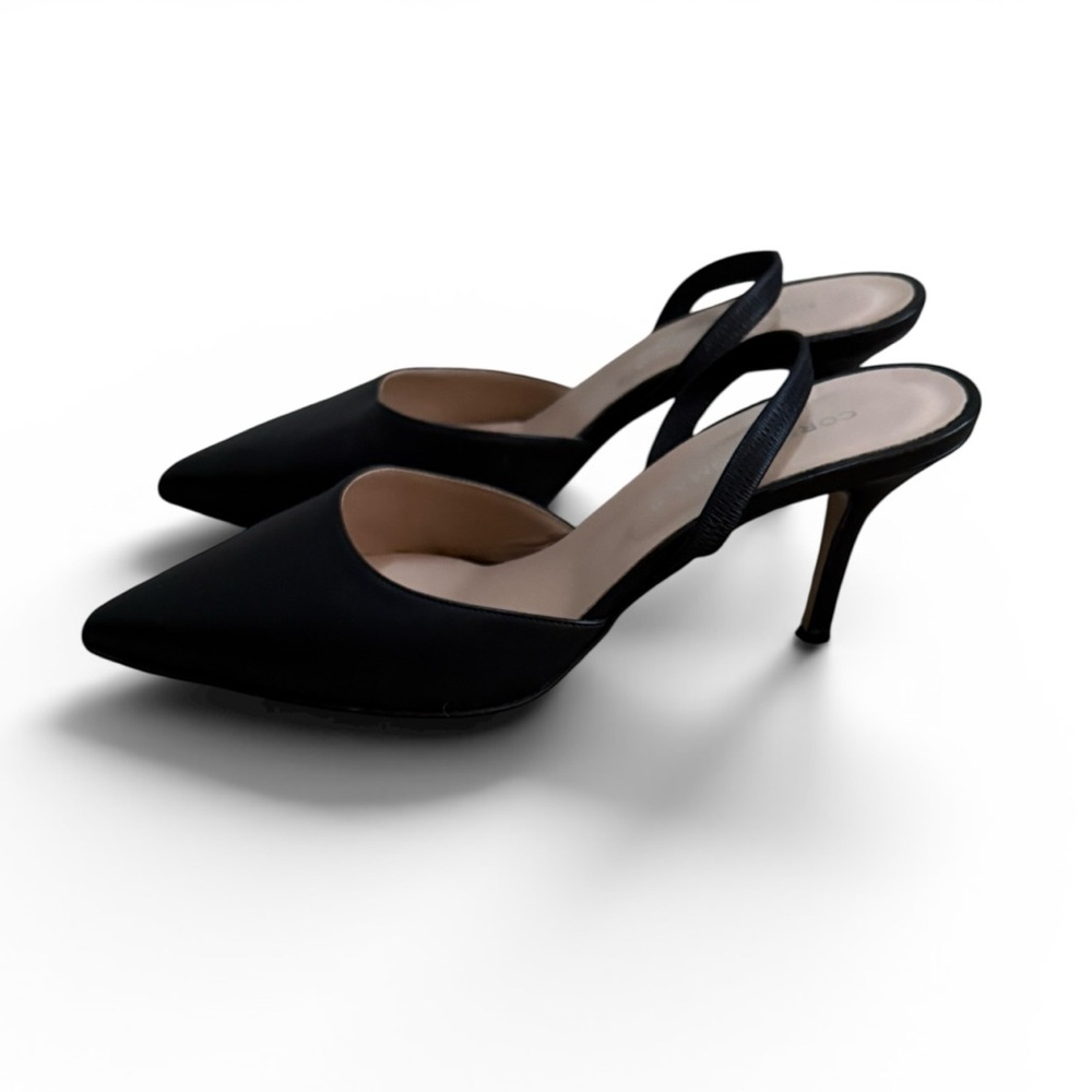 Corso Roma 9 Black Leather‎ Slingback Kitten Heels Italian Designer Size 38